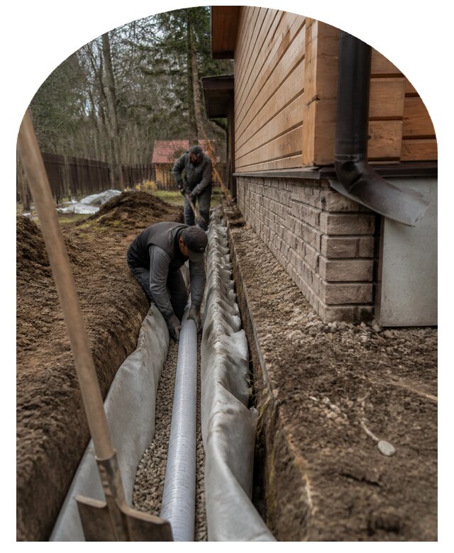 Кольцевой дренаж вокруг дома для отведения воды в Назрани